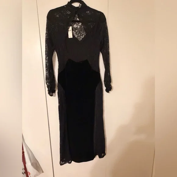 Anthropologie Black Lace and Velvet Midi Dress - Picture 8 of 10
